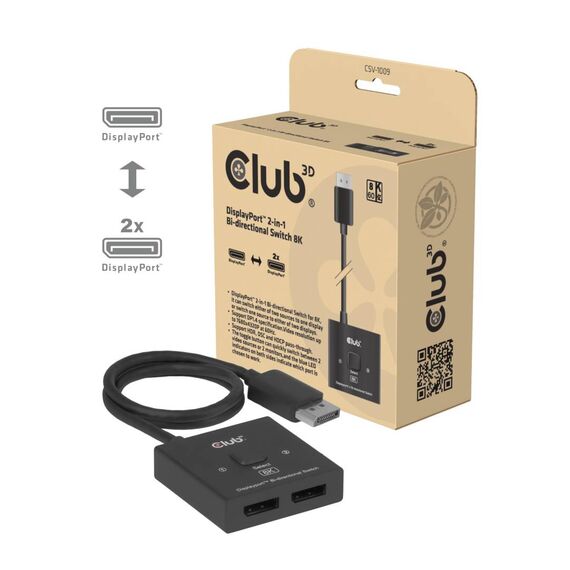 Club 3D CSV-1009 DisplayPort 2-in-1 Bi-Directional Switch 8K
