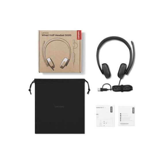 Lenovo Wired VoIP Headset 5000 Teams USB-C and USB-A