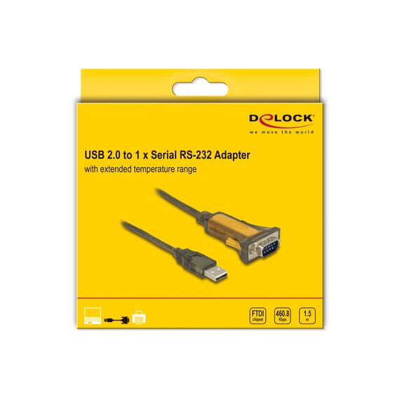 DeLock Adapter USB 2.0 > 1 x Serial RS-232 - Extended tem | 65840
