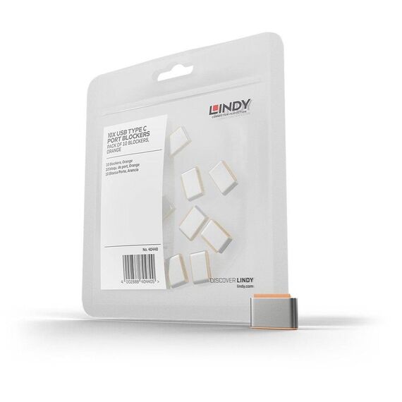 Lindy 40440 USB-C Port Blocker Pack Orange 10 Locks