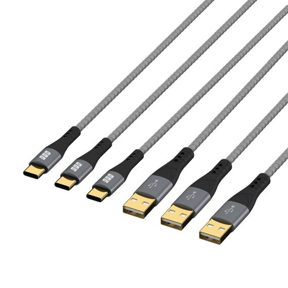 EFB USB-A to USB-C Cable 3-Pack 2 m 60 W Grey