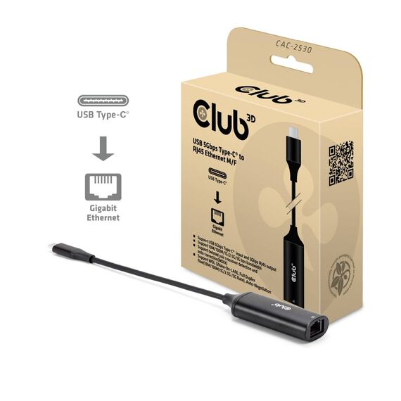 Club 3D CAC-2530 USB-C to 5G Ethernet Adapter Black