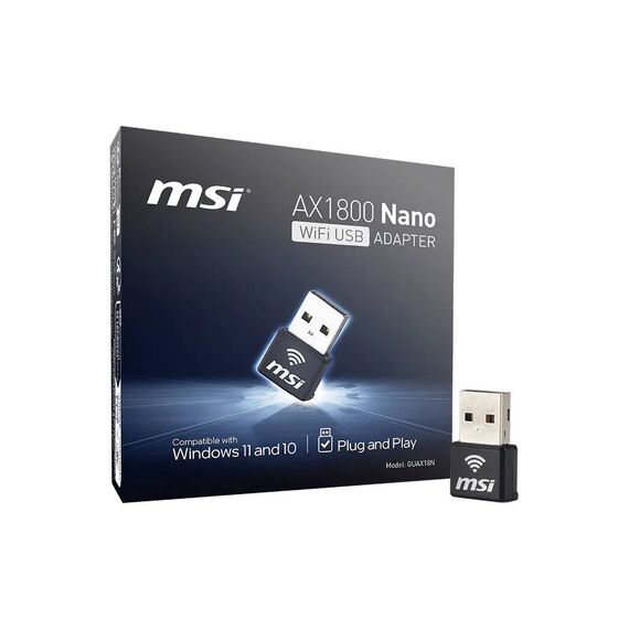 MSI GUAX18N AX1800 Nano Wi-Fi 6 USB Adapter Dual Band