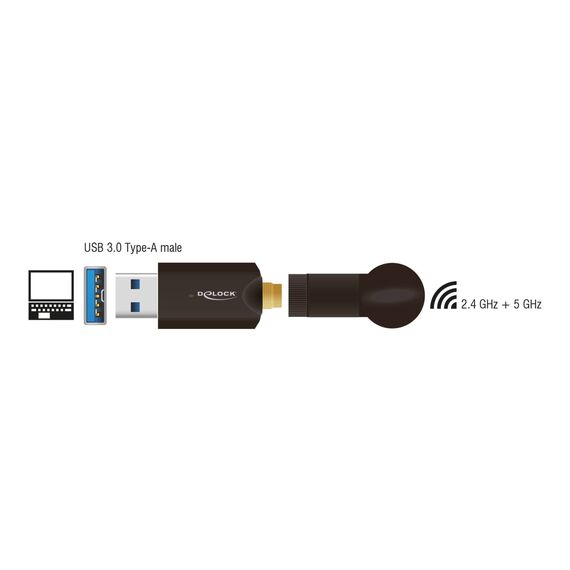 Delock 12535 USB 3.0 Dual Band Wi-Fi 5 Stick with Antenna