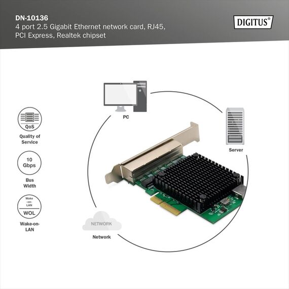 DIGITUS DN-10136 4-Port 2.5G PCIe Network Card