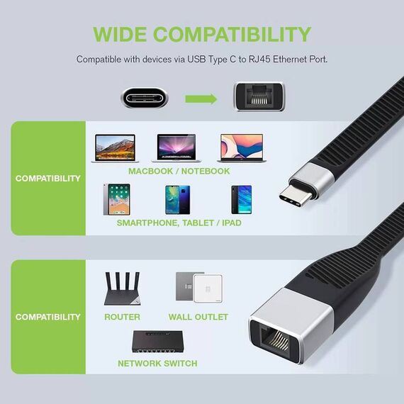 Techly ICOC USBC-RJ45 Flat USB-C to RJ45 Gigabit Cable