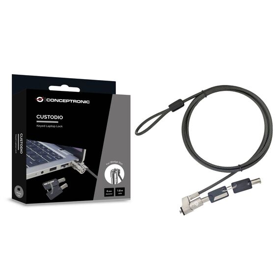 Conceptronic CUSTODIO02BWM Keyed Wedge Laptop Lock 1.8m