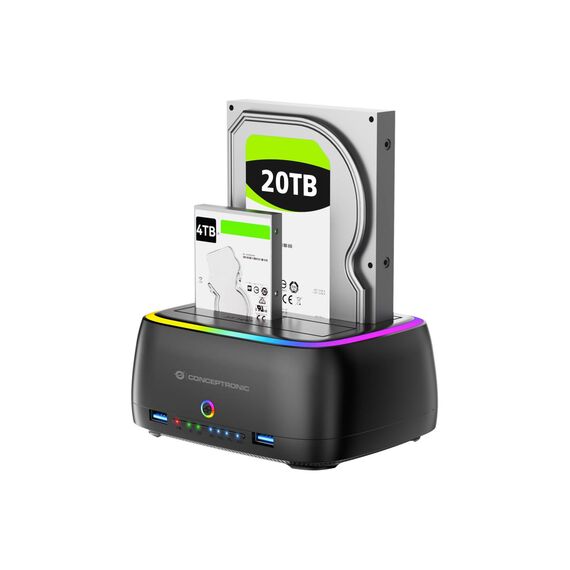 Conceptronic DONN36B Dual-Bay RGB HDD Dock with Clone