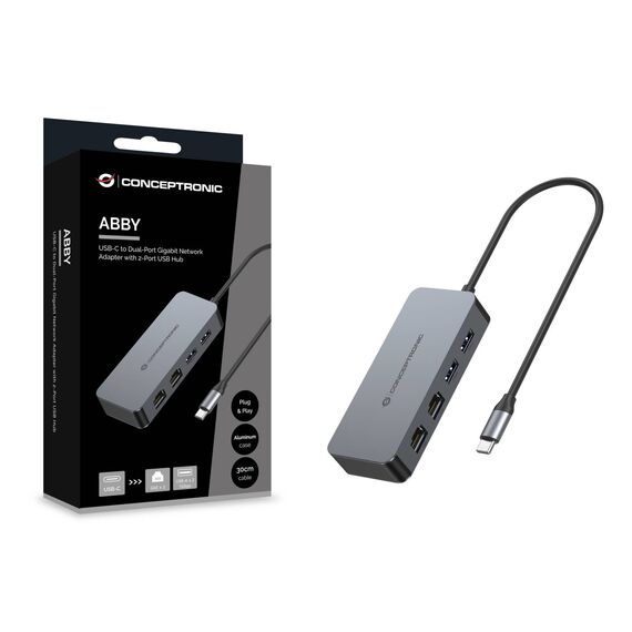 Conceptronic ABBY24G USB-C Dual Gigabit Adapter with Hub