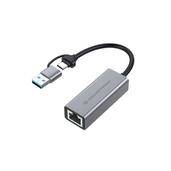Conceptronic ABBY08G USB-A USB-C Gigabit Ethernet Adapter Grey