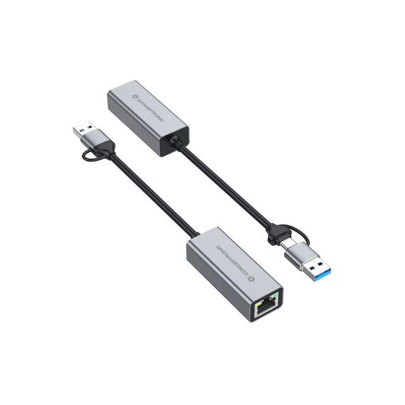 Conceptronic ABBY08G USB-A USB-C Gigabit Ethernet Adapter Grey