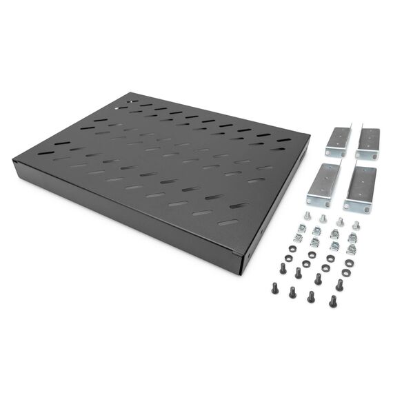 DIGITUS 1U 19in Variable-Rail Shelf, 600mm Racks, Black