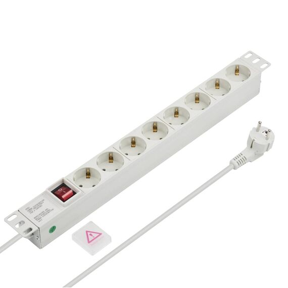 EFB 19" 1U Rack Power Strip 8x Schuko, Switch, Grey