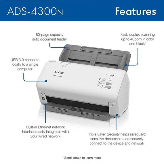 Brother ADS-4300N Network Duplex Document Scanner