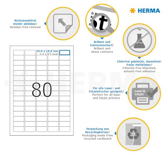 HERMA Removable Labels 35.6x16.9 mm White 2000 pcs