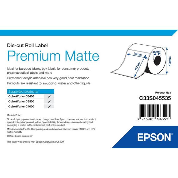 Epson Premium Matte Die-Cut Labels 76x127mm 265 Labels