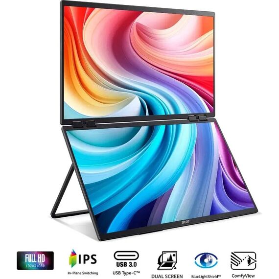 Acer PD243Y Ebmiuux Dual 23.8-inch Foldable Monitor - Black