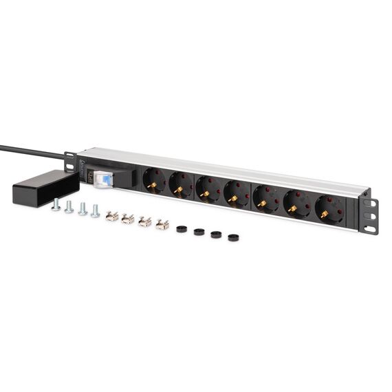 DIGITUS 19" 1U Alu PDU 7x Schuko with 16 A Breaker
