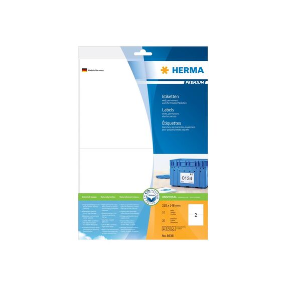 HERMA 8636 A4 Labels 210 × 148 mm White 20 Pack