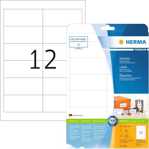 HERMA 8628 A4 Labels 97 × 42.3 mm White 120 Pack