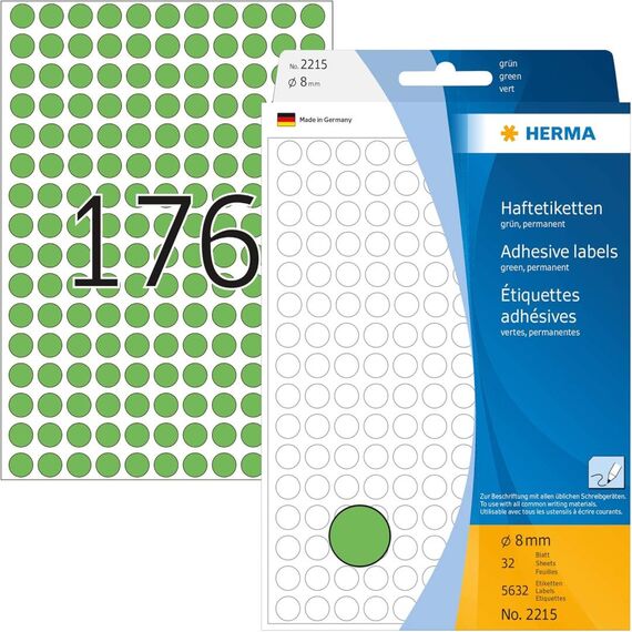 HERMA 2215 Colour Dots Ø 8 mm Green 5632 Pack