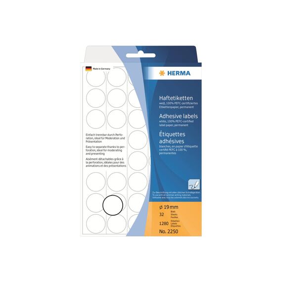 HERMA 2250 Colour Dots Ø 19 mm White 1280 Pack
