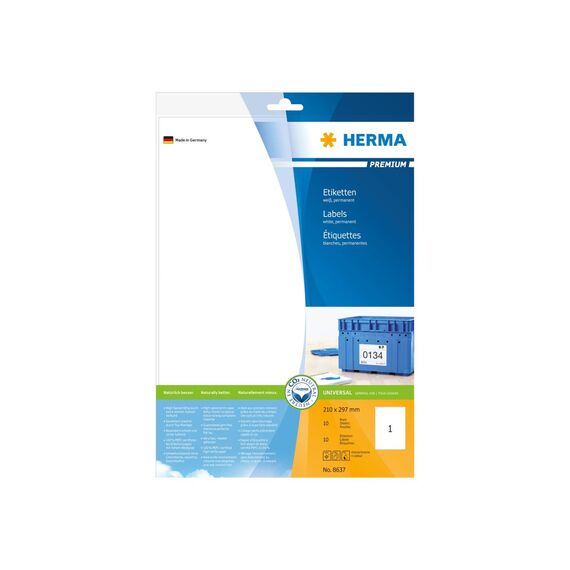 HERMA 8637 A4 Labels 210 × 297 mm White 10 Pack