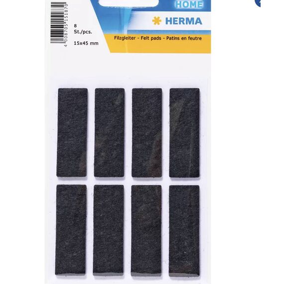 HERMA 15187 Black Rectangular Felt Pads 15 × 45 mm