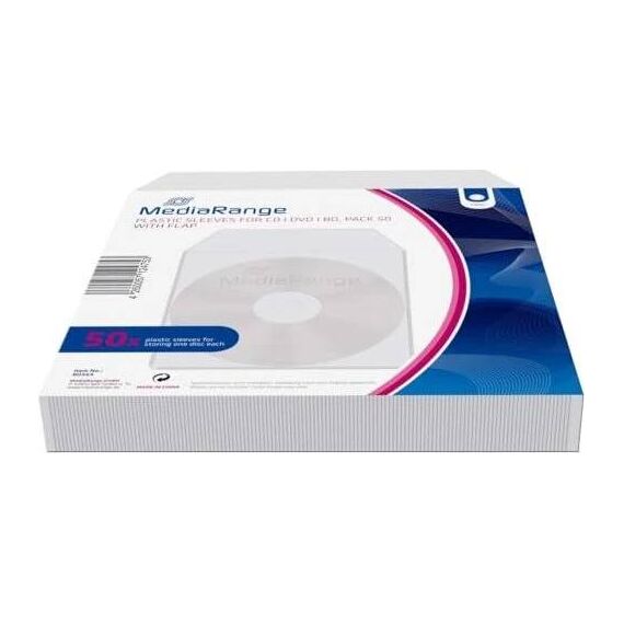 MediaRange BOX64 Transparent Disc Sleeves with Flap 50 Pack