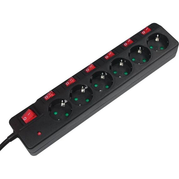 LogiLink LPS233 6-Way Individually Switched Strip Black