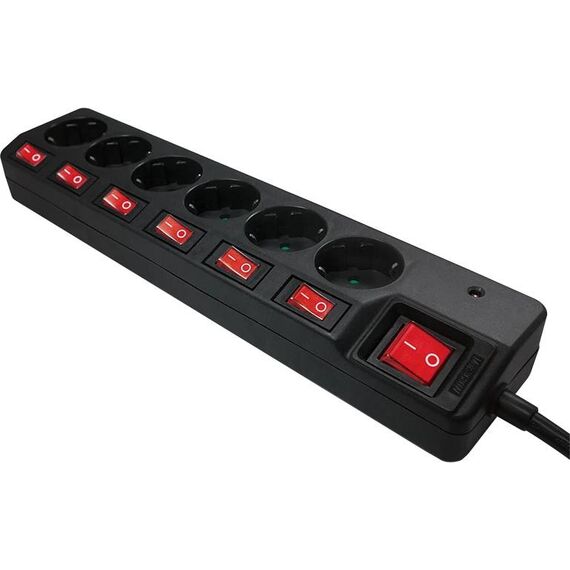 LogiLink LPS233 6-Way Individually Switched Strip Black