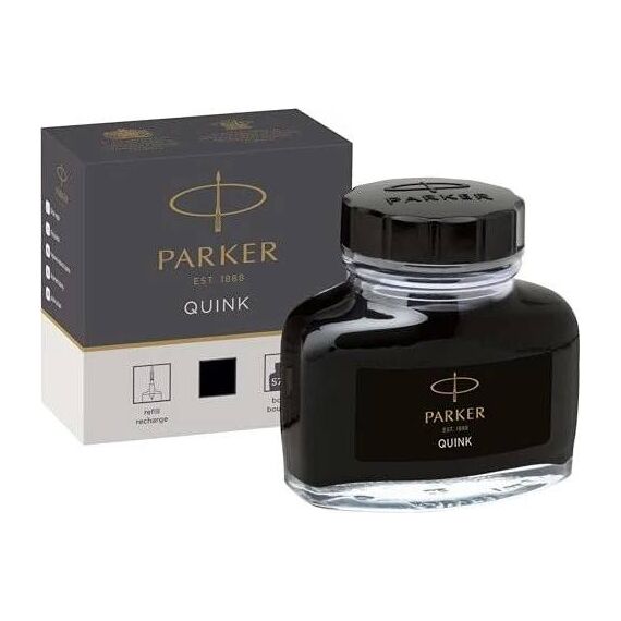 Parker QUINK 1950375 Black Fountain Pen Ink, 57 ml Glass Bottle, Boxed