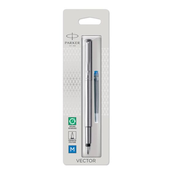 Parker Vector Fountain Pen Stainless Steel, Medium Nib