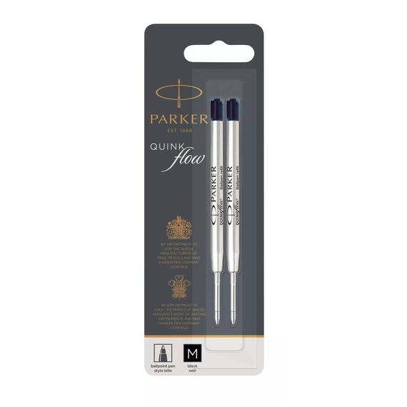 Parker QUINKflow Ballpoint Refill Medium, Black, 2 Pack