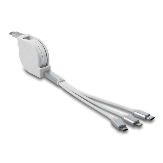 Delock 3-in-1 Retractable USB-C Charging Cable, White