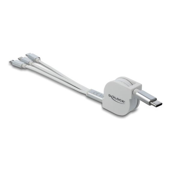 Delock 3-in-1 Retractable USB-C Charging Cable, White