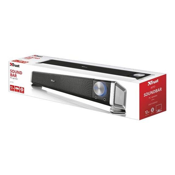 Trust Asto PC Soundbar, 6 W RMS, USB Powered, 3.5 mm Audio, Black