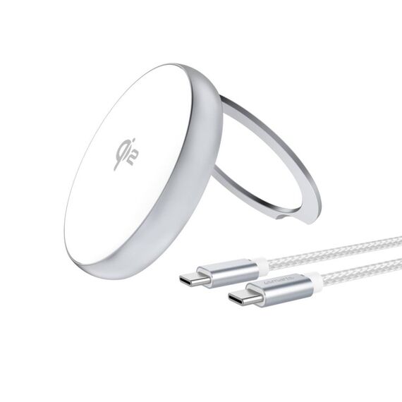 4smarts Qi2 Kickstand 15W Wireless Charger Silver White