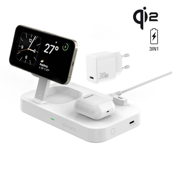 4smarts Trident Qi2 Wireless Charging Station White