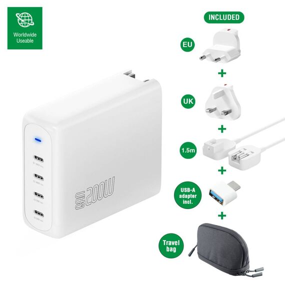 4smarts GaN Flex Pro 200W 4 USB-C Travel Charger White