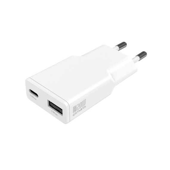 4smarts PDPlug Duos Slim 20W GaN USB-C USB-A Charger White