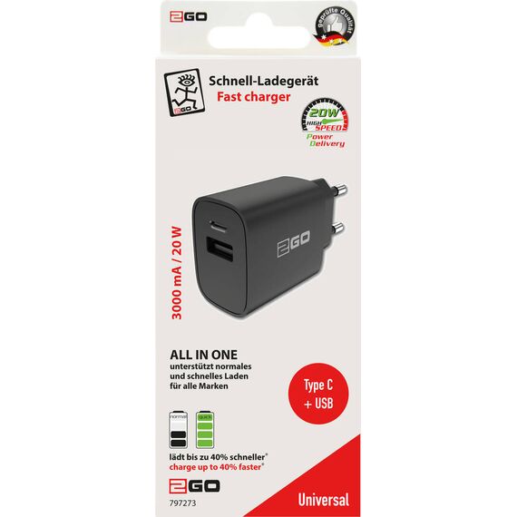 2GO ALL-IN-ONE 797273 Black USB-C PD USB-A Wall Charger