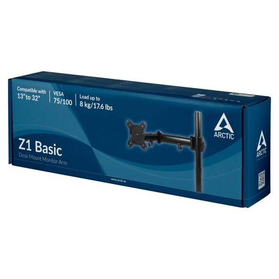 ARCTIC Z1 Basic Black Single Monitor Arm, 34" / 38" ultrawide, Up to 15kg, VESA 75/100