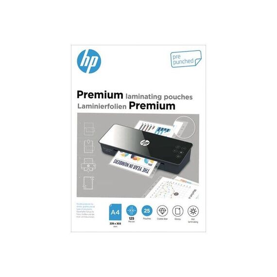HP Premium 9122 Pre-Punched A4 Laminating Pouches, 125 µm, Pack of 25