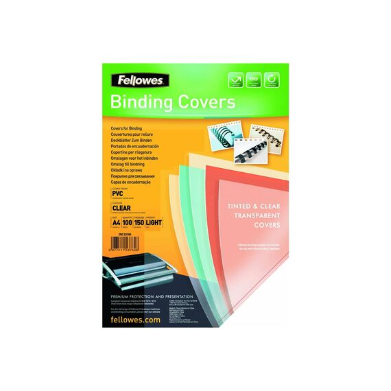 Fellowes 5376001 Clear PVC A4 Binding Covers 150 Micron 100 Pack