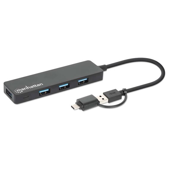 Manhattan 180863 4-Port USB Hub, USB-C / USB-A combo, Black