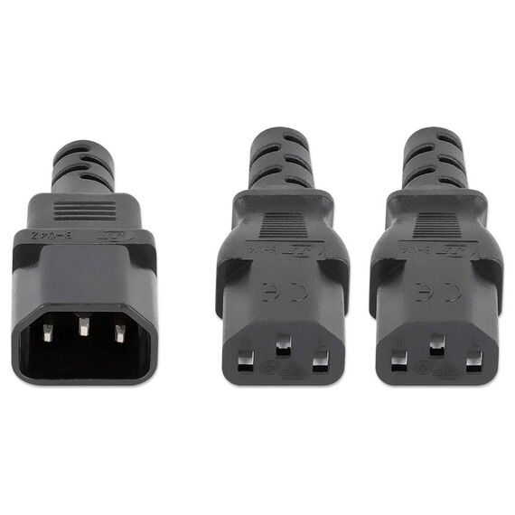 Manhattan 157469 Power Y-Splitter Cable, 2 × C13 Female to C14 Male, 1.8m, Black