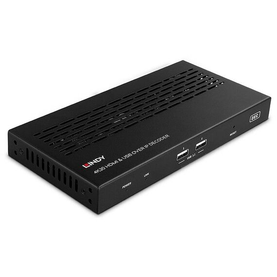 Lindy 38397 HDMI USB over IP Decoder, 4K30 4:4:4, PoE, Black