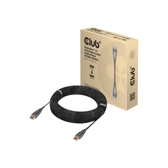 Club 3D CAC-1079 DisplayPort 1.4 Active Optical Cable, 20 m, 8K60, Black