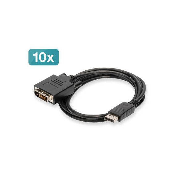 DIGITUS AK-990900-020-S DisplayPort to DVI-D Cables, 2 m Each, 1080p60, Black, Pack of 10
